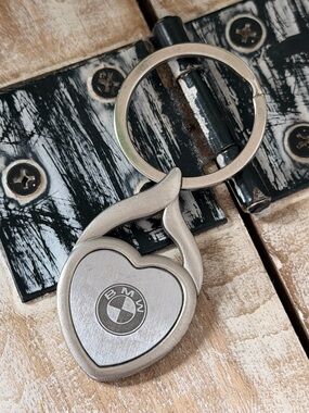 BMW Silver Heart-Shaped Metal Keychain